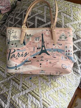 Paris Map Print Tote in Blush Pink and Beige